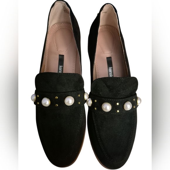 Chic Black Suede Kensie Loafers Size 9.5 Kensie Gareth Pearl Stud Detail Flats - Picture 1 of 8